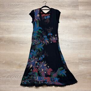 Desigual Short Sleeve Floral Pattern Dress Women’s L Color Black